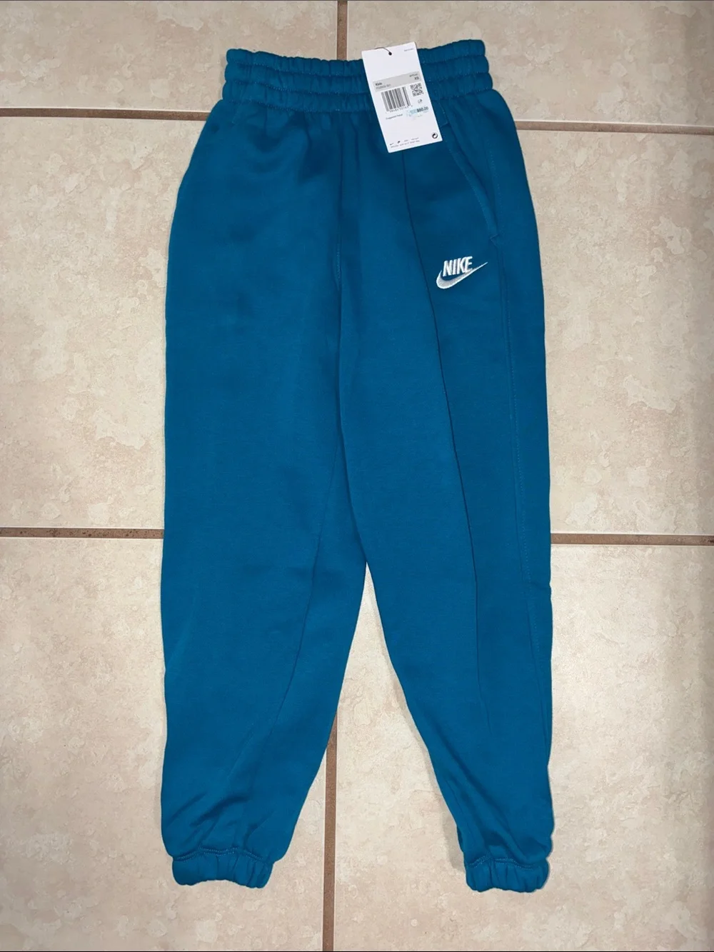 Kid's Nike Teal Kids Fleece Joggers with White Logo, Size: XS
